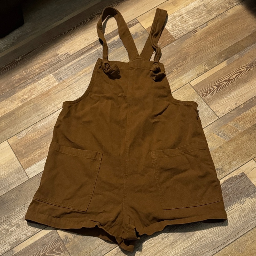 Anrabess Brown Overalls With Front Pockets And Adjustable straps Size Small